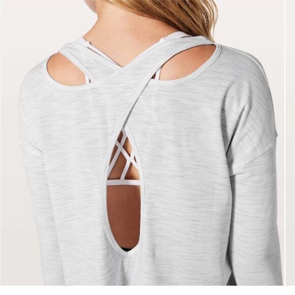 EUC Lululemon Back Into It Long Sleeve Open Strappy Back White Grey S/M Size 6 - Picture 2 of 16